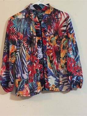 Vibrant Tropical Print Lightweight Zip up Jacket - Multicolor